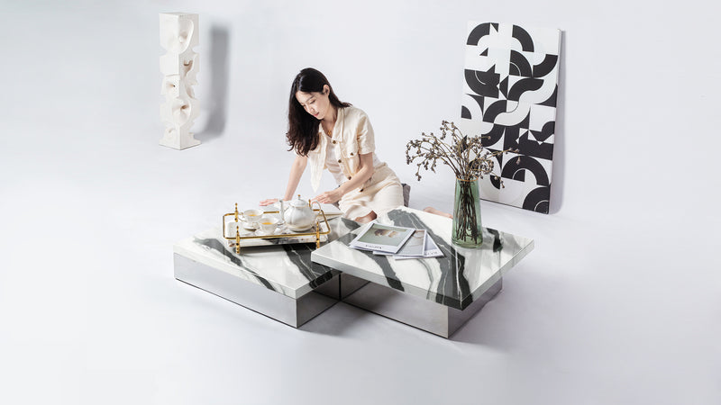 White marble stone coffee table