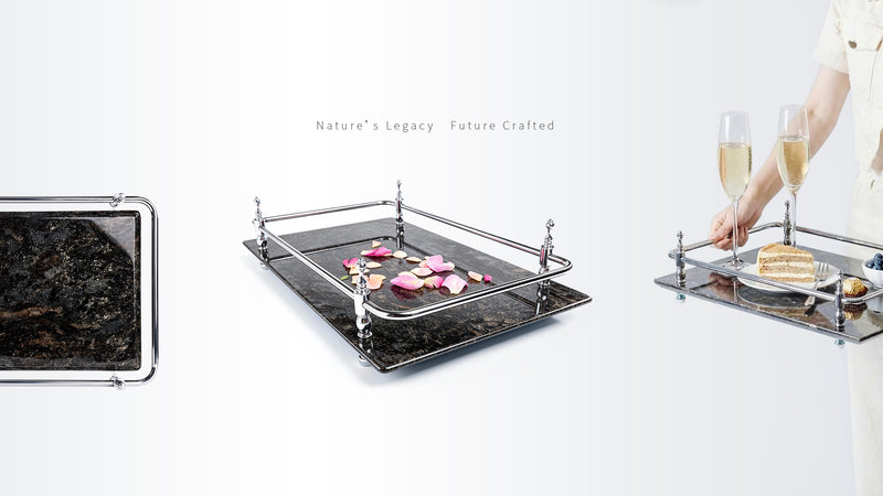 Marble serving tray with handles